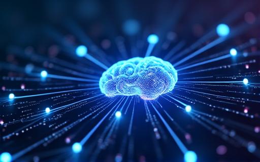 AIの頭脳を表す抽象的なニューラルネットワークのビジュアル
